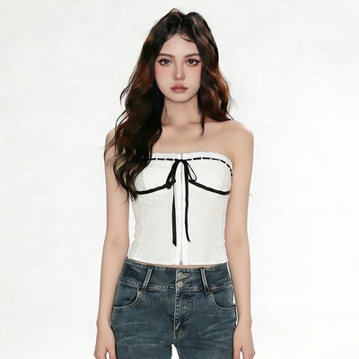 提花料子黑白拼色抹胸