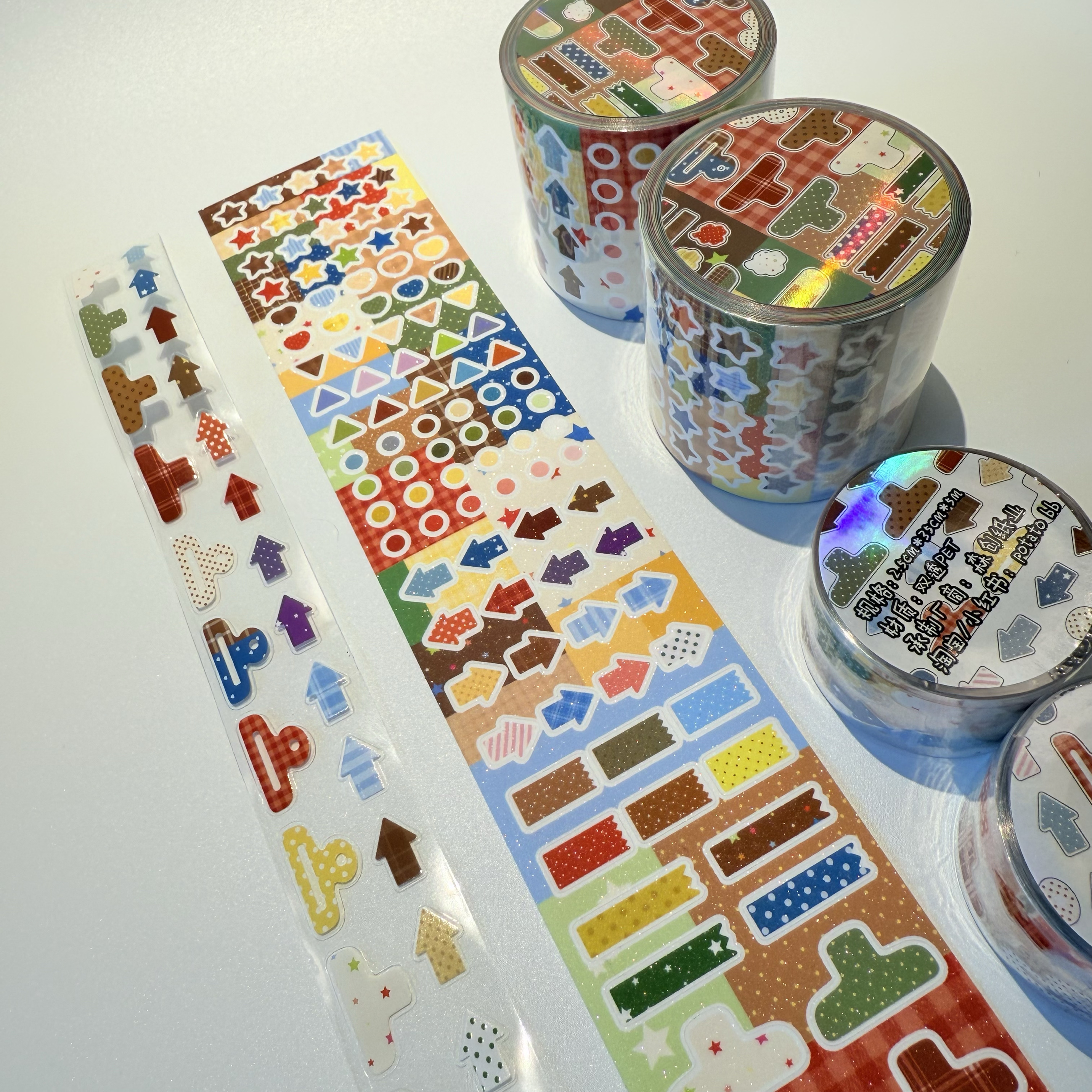 potato bb原创 基础符号 闪砂双透pet贴纸卷 百搭手帐拼贴