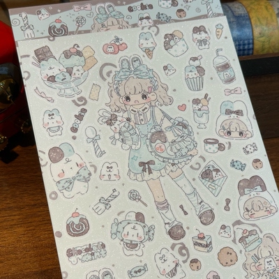 potato bb原创 甜点小熊 A6闪砂贴纸手帐拼贴素材可爱百搭