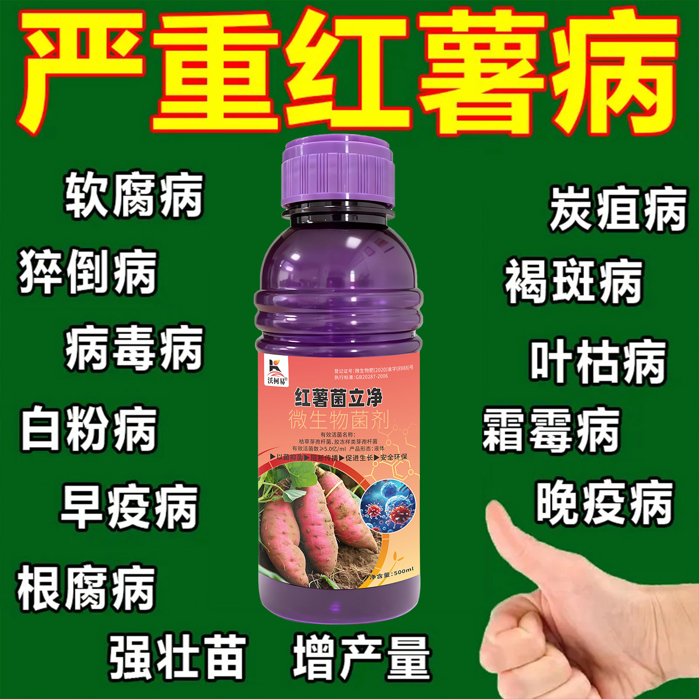 红薯病专用菌立净红薯瘟病褐斑黄叶软腐卷叶糠心炭疽猝倒白粉