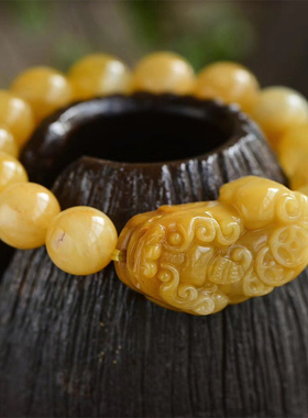 天然黄玉貔貅手链老矿手串