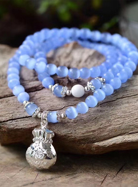 天然蓝色钱袋玉石手链