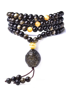 天然金曜石手链108粒佛珠念珠