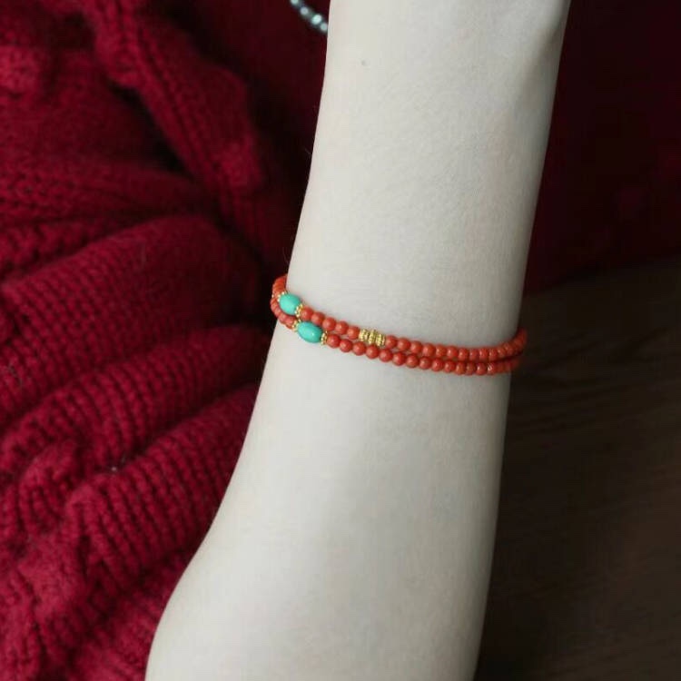 天然红玛瑙手链 搭配蓝松石转运珠手链 红玛瑙手串转运珠手链