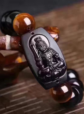 天然黑曜石不动尊生肖鸡手串