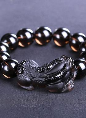 冰种黑曜石磨砂龙头男士貔貅手链