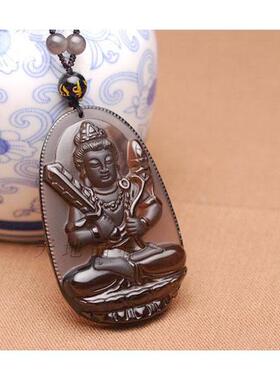 冰种黑曜石吊坠生肖属虎本命佛