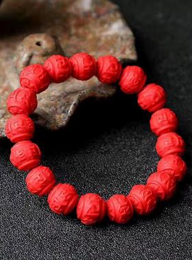 天然六字真言佛珠男女款红朱砂