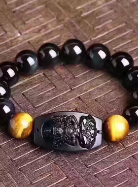 天然黑曜石虚空藏属牛生肖虎手链