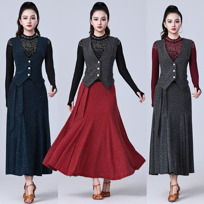 新款广场舞服装女时尚亮钻马甲洋气跳舞衣拉丁舞松紧腰长款半身裙,运动/瑜伽/健身/球迷用品,广场舞套装,淘宝优惠券,粉丝福利购,淘宝优惠卷