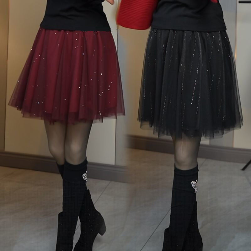 松紧腰网纱裙女半身裙新款百搭垂感两面穿烫钻亮片广场舞蹈大摆裙,运动/瑜伽/健身/球迷用品,广场舞半身裙,淘宝优惠券,粉丝福利购,淘宝优惠卷