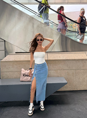 OHOCEAN 欧美ins一片式系扣牛仔裙