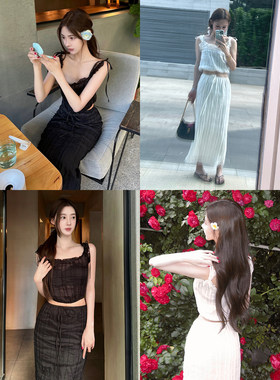 Avocadong苎麻上衣半裙套装