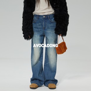 女休闲阔腿长裤 Avocadong 高端线美国进口康龙水洗直筒宽松牛仔裤
