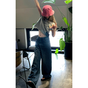 子 秋冬长裤 Avocadongc位波点印花宽松阔腿中低腰牛仔裤 女2025新款