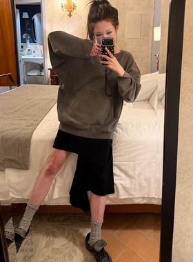 Avocadong 原创款黑色针织解构款不规则半身裙女设计感显瘦裙子