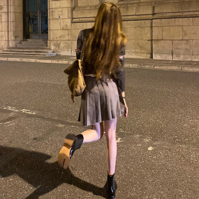 百褶裙不规则毛边设计A字中长款