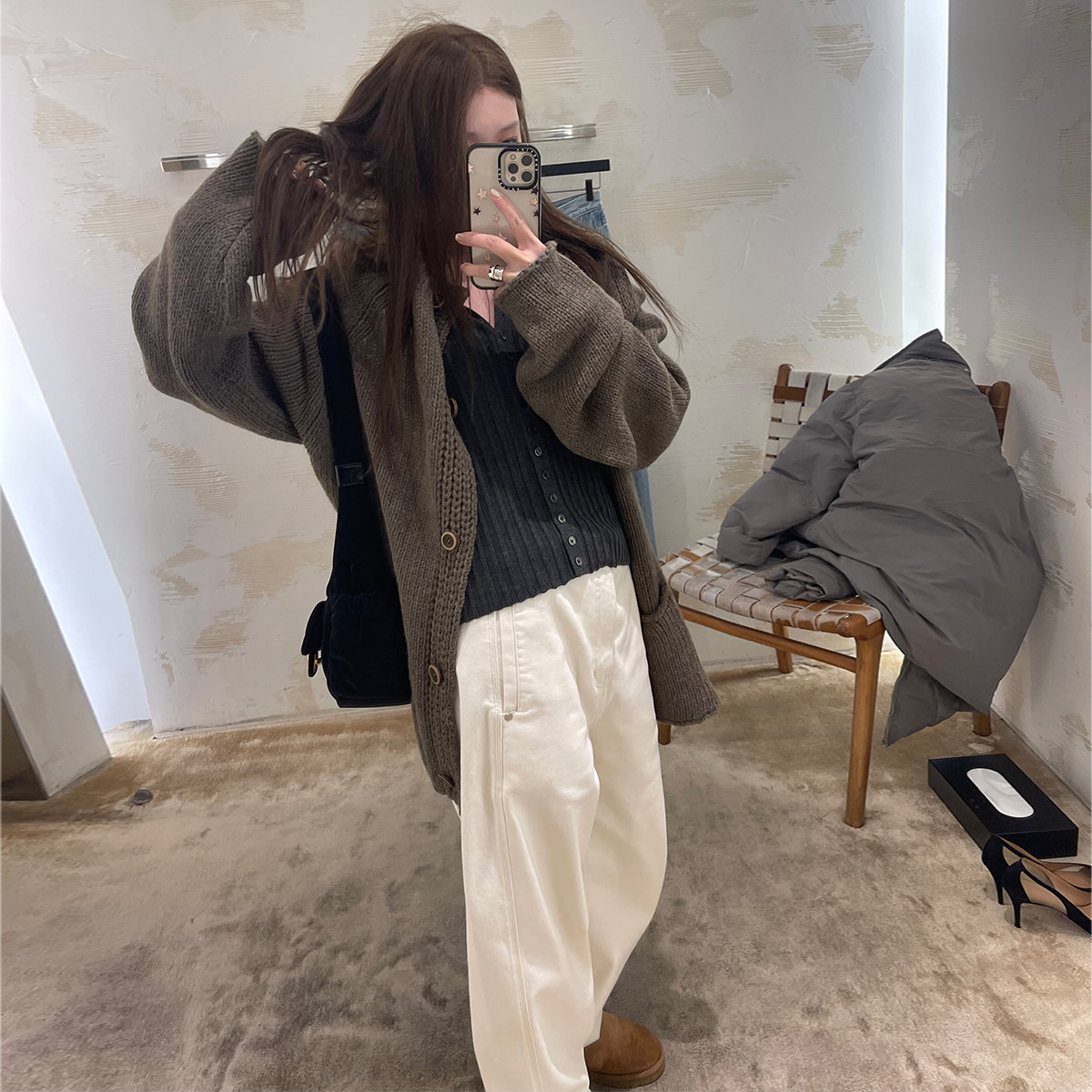 【Avocadong 12/06AM10:00】慵懒调调橄榄色粗棒毛衣开衫外套