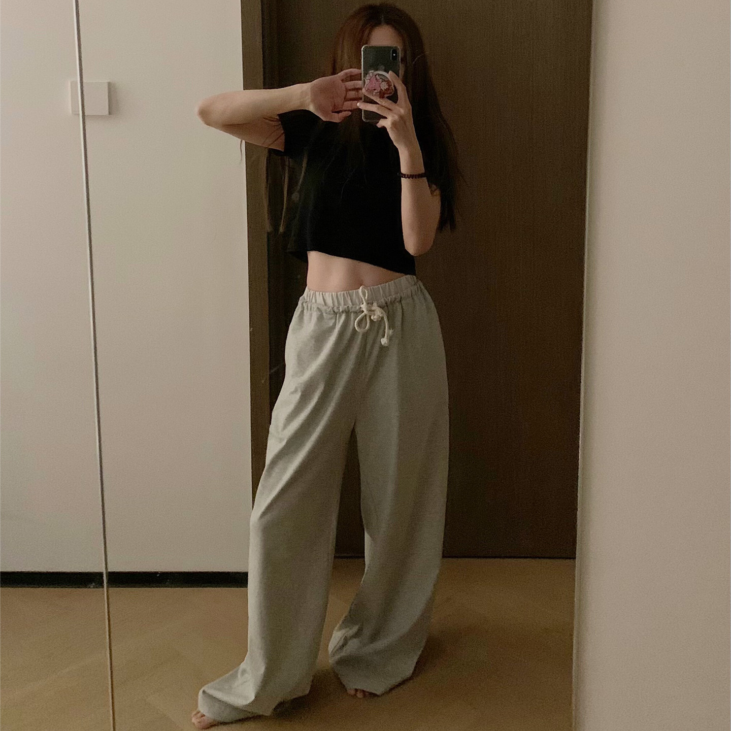 Avocadong 设计款薄款系带宽松灰色休闲运动裤女直筒阔腿显瘦长裤,女装/女士精品,休闲裤,淘宝优惠券,粉丝福利购,淘宝优惠卷