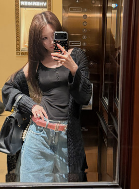 Avocadong je*nie同款中低腰毛边款蓝色牛仔中裤女宽松阔腿休闲裤