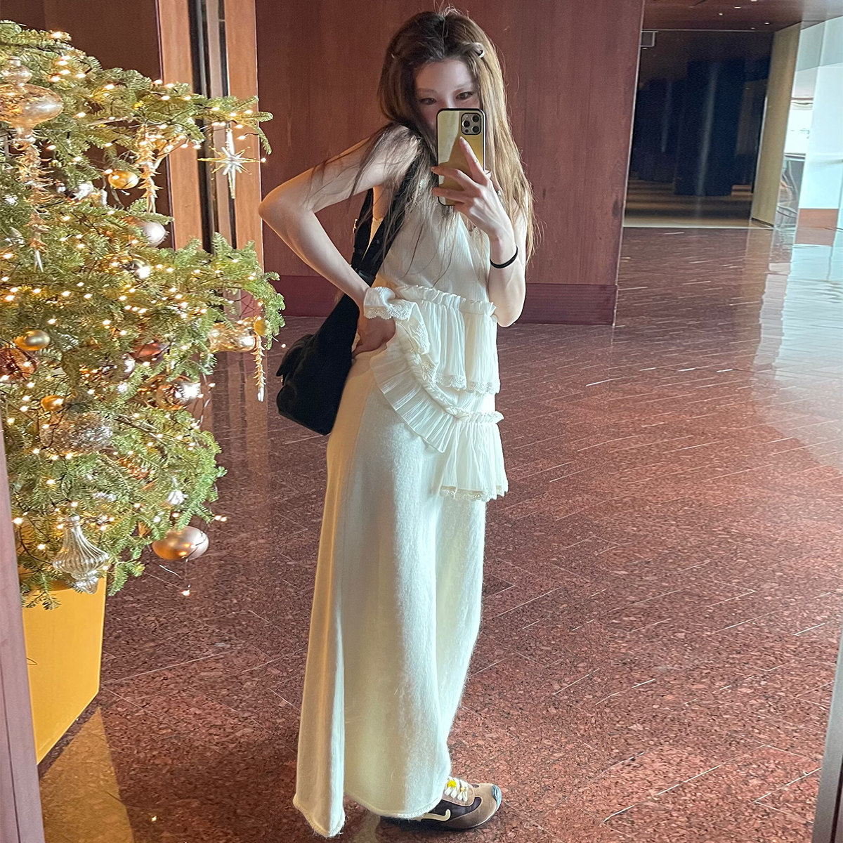 【Avocadong 1/08AM10:00】小纯欲白色蕾丝拼接吊带长裙/吊带上衣