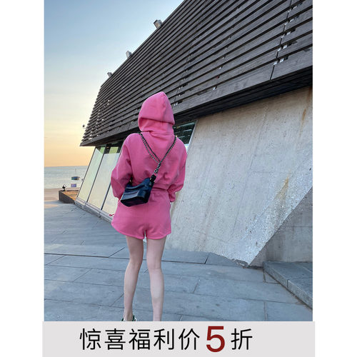 三色宽松休闲连帽短卫衣运动短裤