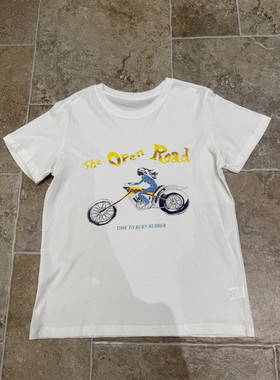 2026夏季新款女装白色短袖T恤女宽松圆领休闲百搭上衣印花图案棉t