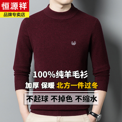 恒源祥冬季新款羊毛衫男100纯羊毛半高领羊绒针织打底衫毛衣加厚