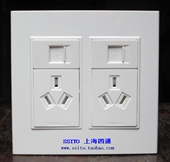 120120面板插座 2组三孔电源插电话电脑 模块任意