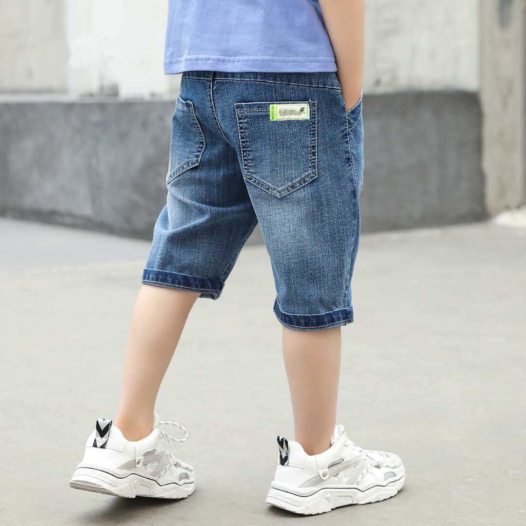 夏季薄款弹力牛仔短裤男童直筒宽松马裤七分裤子洋气五分休闲中裤