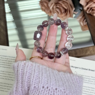 11m玻利维亚紫水晶白水晶手串天然水晶手链Y136 爱丽丝仙境