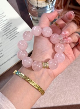 【砰然心动】16mm天然玛粉水晶手串原创设计小众百搭手链Y148