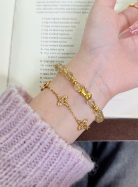 【千金小姐】6.5mm金发晶手串女原创设计感天然水晶手链女Y276