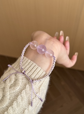 【心想事成】紫色手编绳+13mm粉水晶原创天然水晶手串女高级感Y32