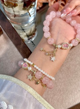 【少女心事】10mm粉水晶粉色葫芦原创设计感手串天然水晶手链Y218