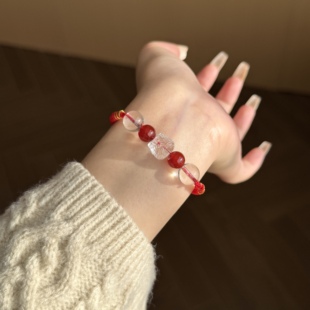 红玛瑙红绳手工编织本命年情侣天然白水晶手串礼物Y330 小幸运