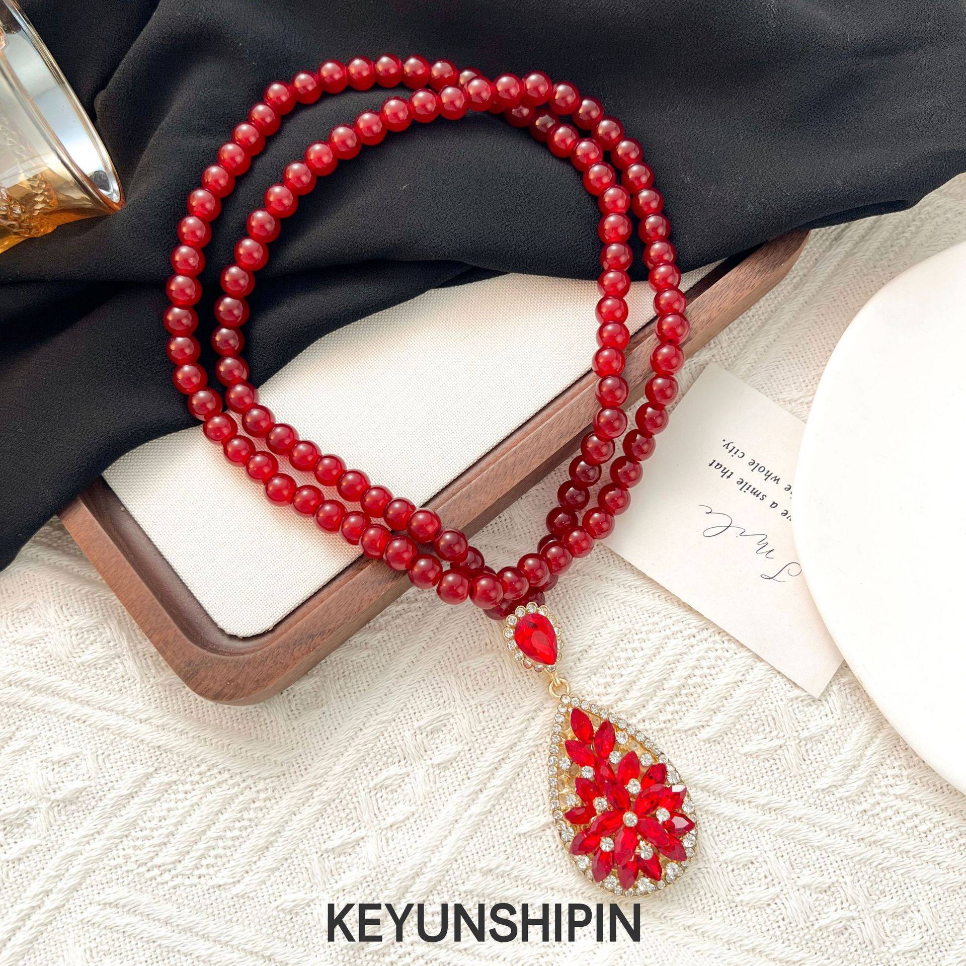 新款奢华红色水滴项链百搭优雅复古毛衣链女简约时尚秋冬衣服配饰,珠宝/钻石/翡翠,颈饰,淘宝优惠券,粉丝福利购,淘宝优惠卷