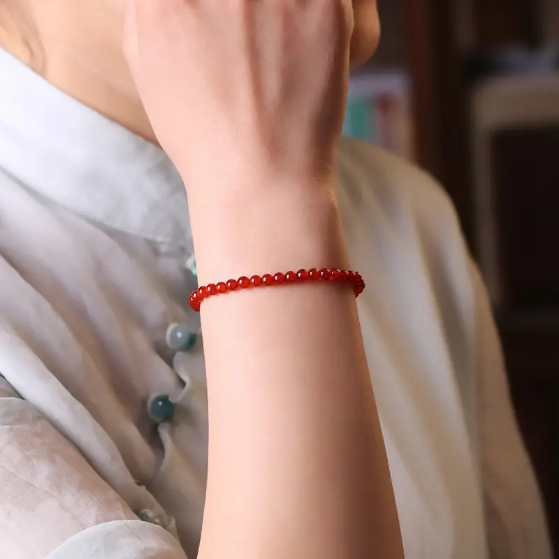 3mm天然红玛瑙手链女新中式复古风玛瑙手串小众高级感极细手饰女