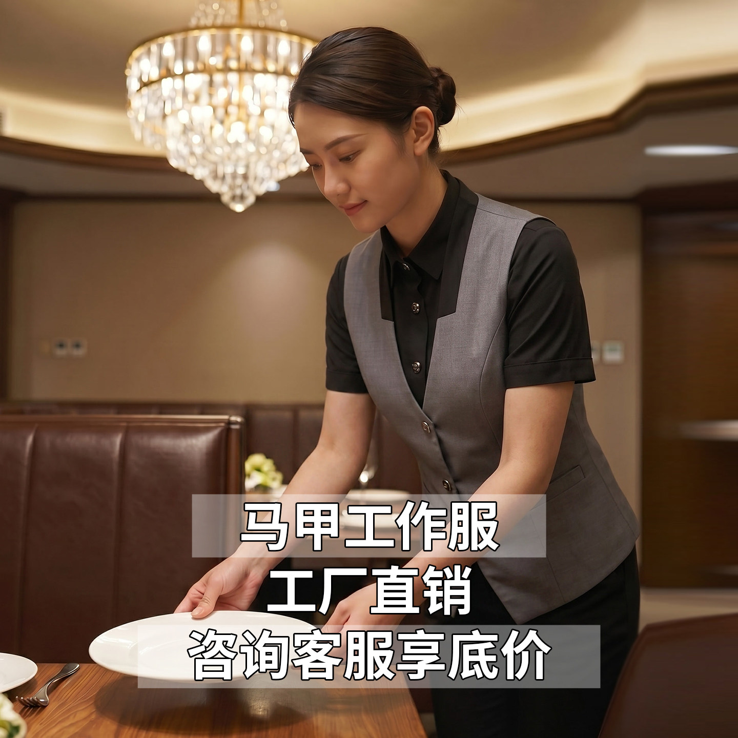 酒店服务员工作服马甲短袖餐饮饭店餐厅KTV美容院保洁足疗女夏季