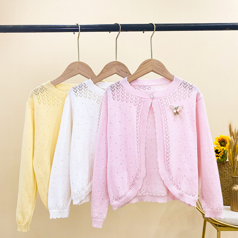 夏女童薄款镂空针织开衫宝宝小坎肩披肩空调衫婴幼儿防晒外套
