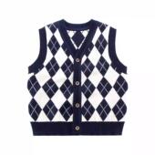 折扣中大童男童马甲V领菱格开衫 背心针织毛衣90 170