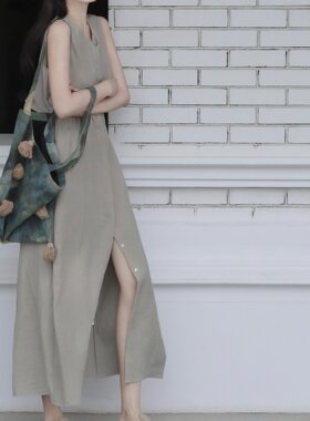 韩版收腰无袖后背镂空裙子夏季新款级感小个子衬衫连衣裙女