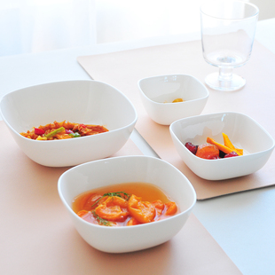 唐山骨瓷纯白方形汤盘加深加高菜盘盘子沙拉干果陶瓷盘家用小瓷盘