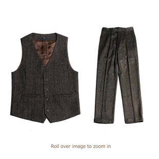 西服马夹伴郎坎肩修身 新款 男士 套装 连两件套背心 复古格子马甲西裤