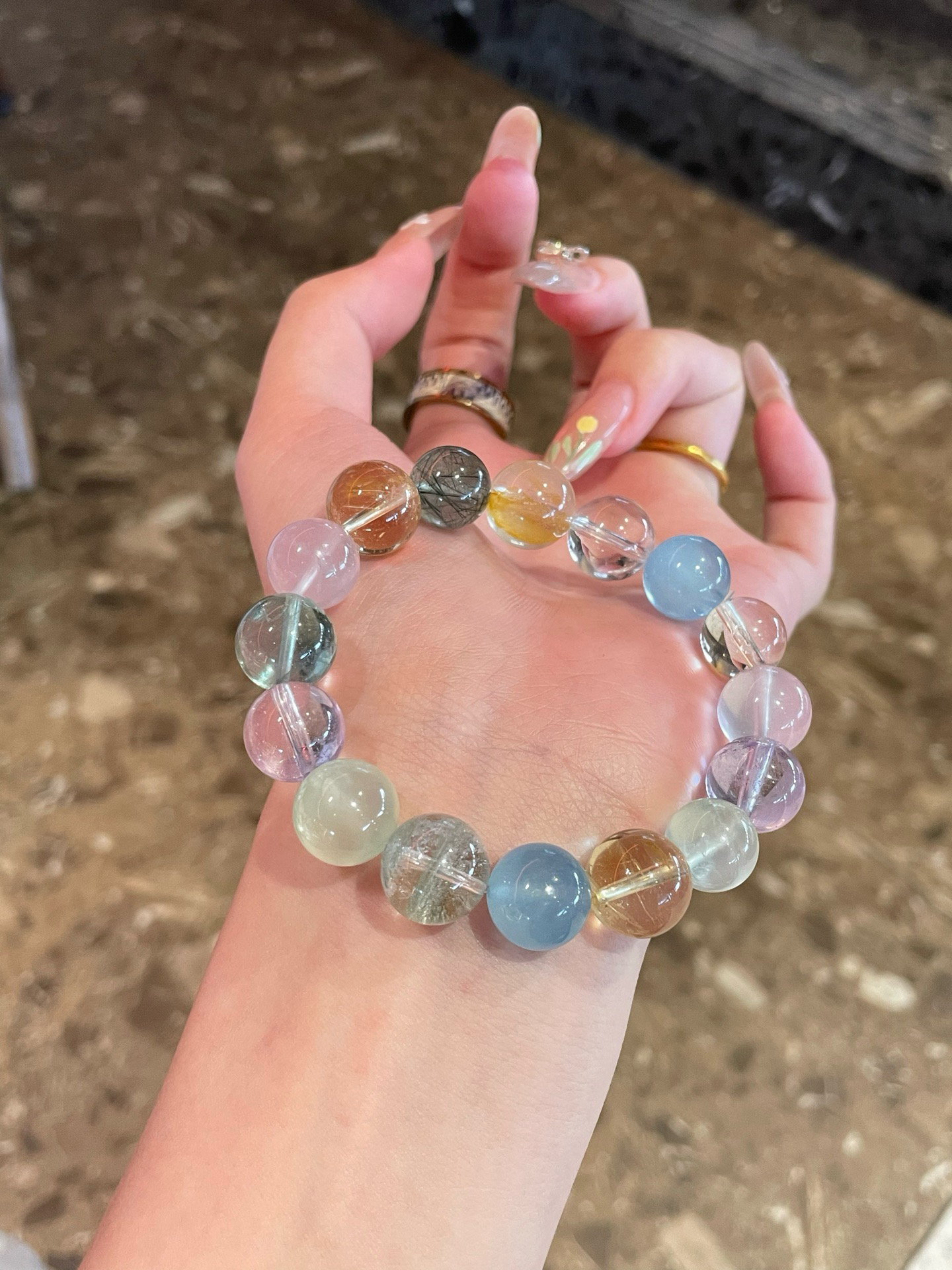 天然高品水晶柠檬晶海蓝宝紫水晶能量搭配多宝手链送人女生礼物