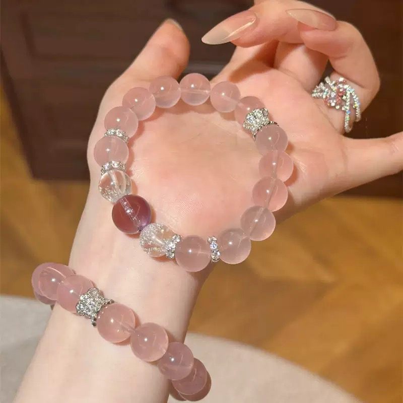马达加斯加粉水晶手串桃花运水晶手链紫水晶转运珠水晶新年礼物