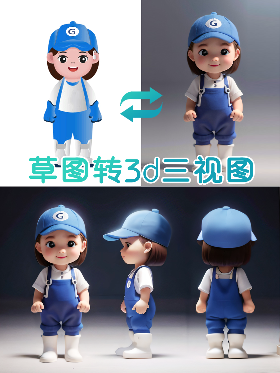 q版人物ip形象设计丨三视图延展丨草图制作2d/3d效果图风格延展