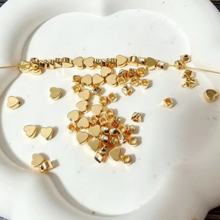 DIY饰品配件项链手链手工隔珠配件14K金色保色电镀多边形爱心隔珠