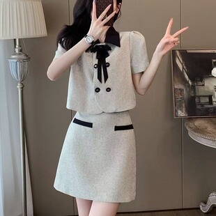 减龄洋气时尚气质小香风初恋清纯奶甜套装女夏季小个子短裙两件套