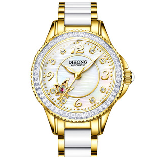 白色镶钻手表瑞士进口全自动机械品牌女时尚 陶瓷圆形夜光国产腕表